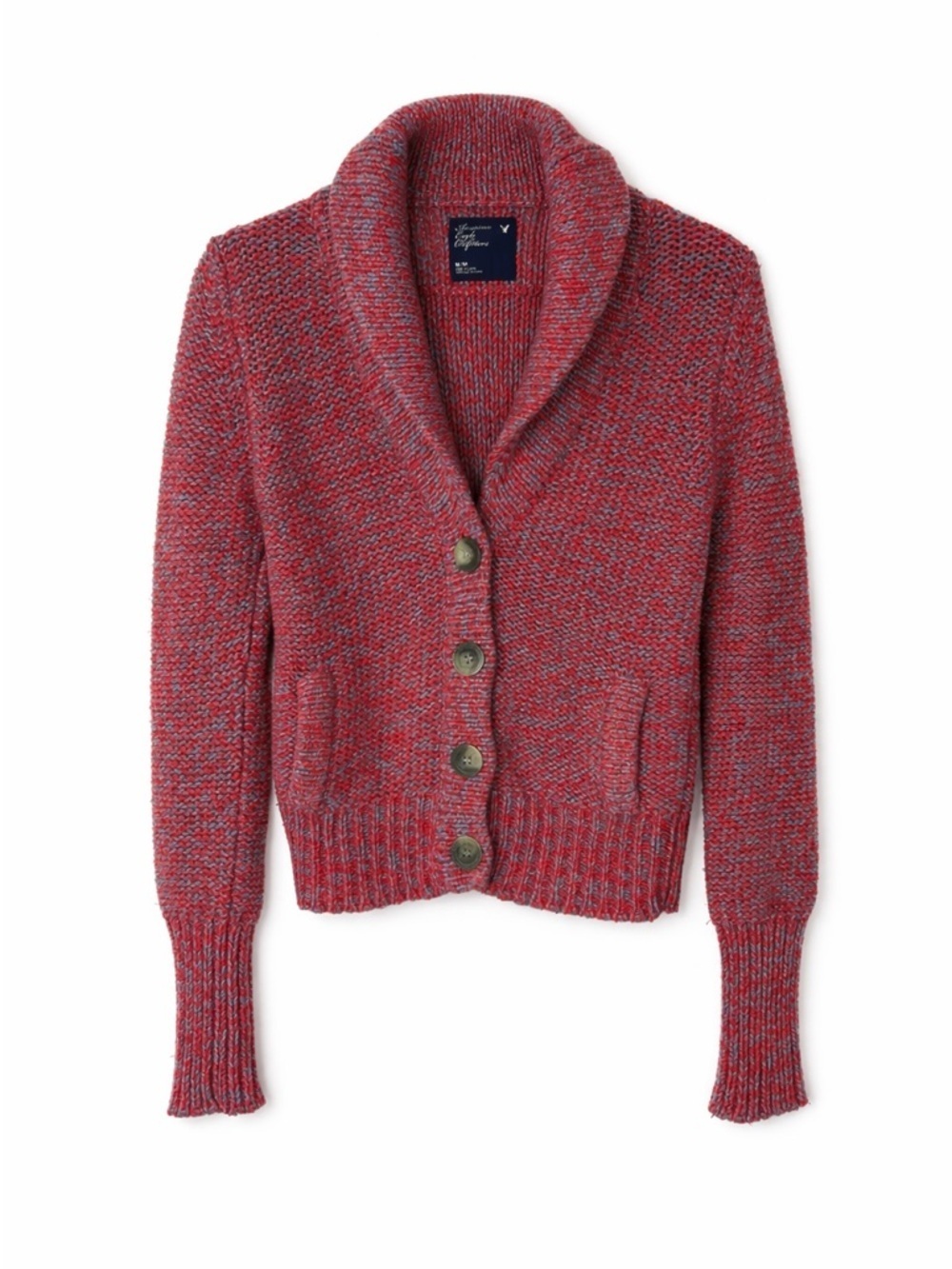 American Eagle Shawl Collar Button-Front Sweater Cardigan - Red Heather